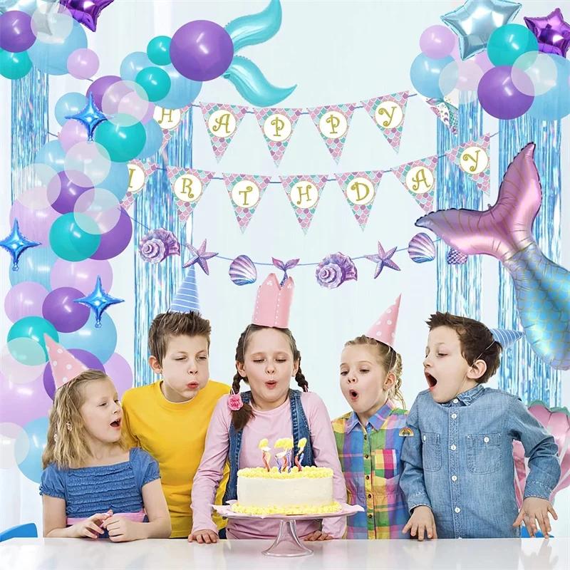 

Cartoon Balloon Kids Girl Birthday Party Decor Under The Sea Baby Shower Supplies Fish Tail Shell Balloon For Girls Theme Party