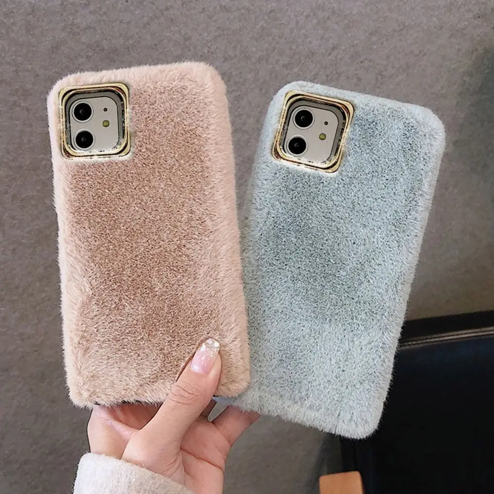 Fluffy Warm Fur Cover Phone Case for IPhone 11 Pro Max XS XR 8 7 6 6S Plus Cute Soft Silicone Solid Color Slim Protective 