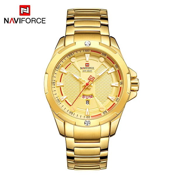 GoldNoBox NAVIFROCE новые роскошные Брендовые мужские часы полностью стальные деловые наручные часы водонепроницаемые кварцевые мужские часы Relogio Masculino - Цвет: GoldNoBox