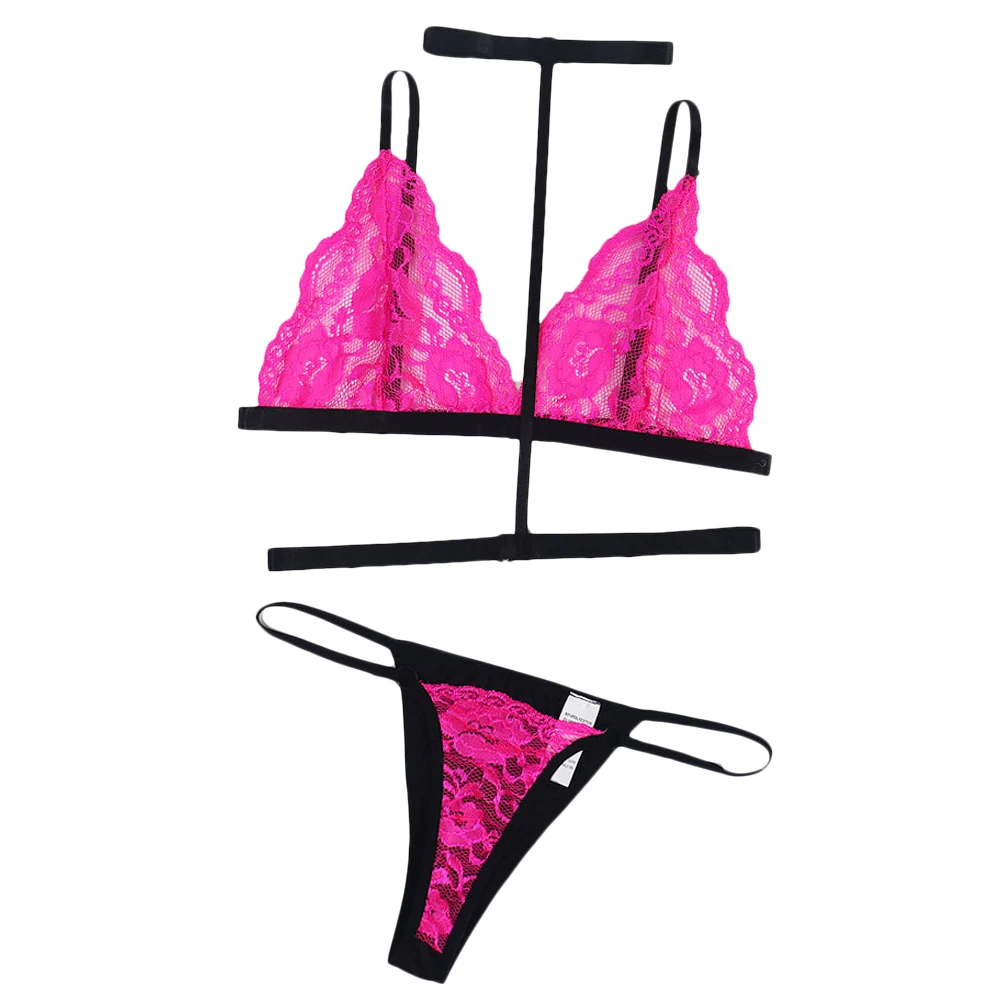 

Bandage Neck Hanging Lace Bra Thong Exotic Set Women Clothing Lingerie Set Women Clothing Exotic Apparel