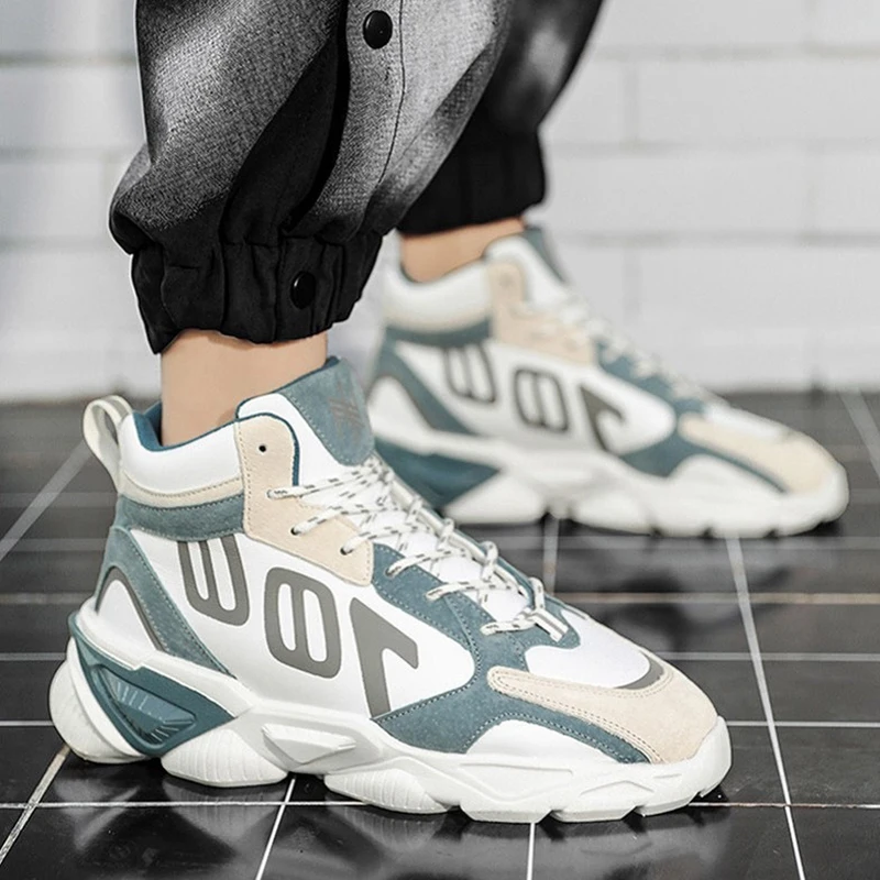 

Мужские высокие кроссовки, уличная модная повседневная спортивная обувь, плюшевые кожаные дизайнерские кроссовки, Новинка осени и зимы 2021, ...