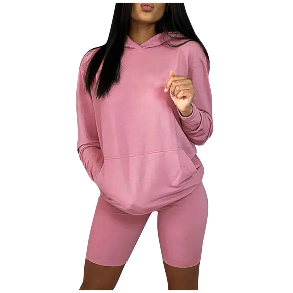 Женский спортивный костюм из двух предметов Повседневная футболка с капюшоном и