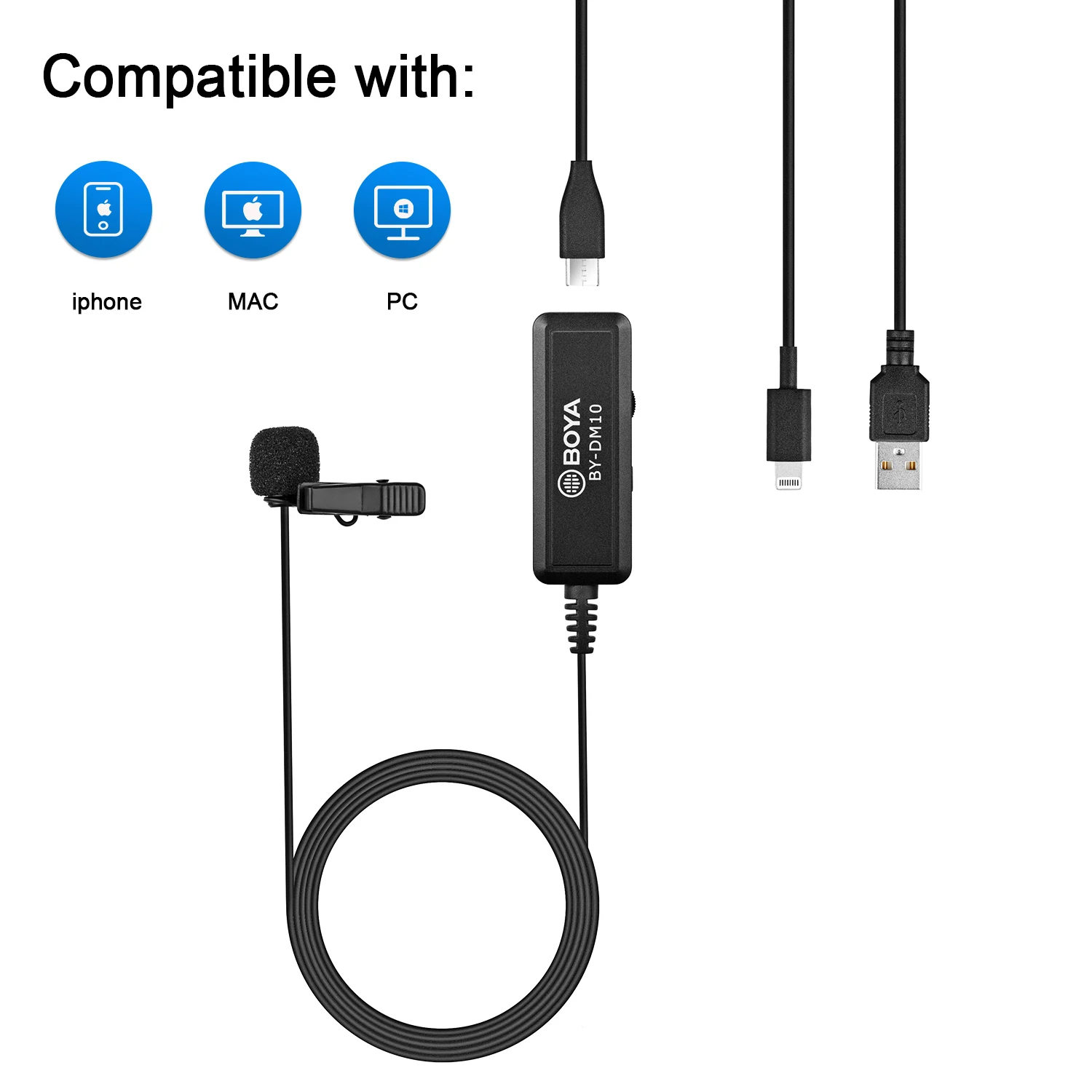 Всенаправленный USB-микрофон BOYA BY-DM10 UC петличный микрофон с зажимом для смартфонов