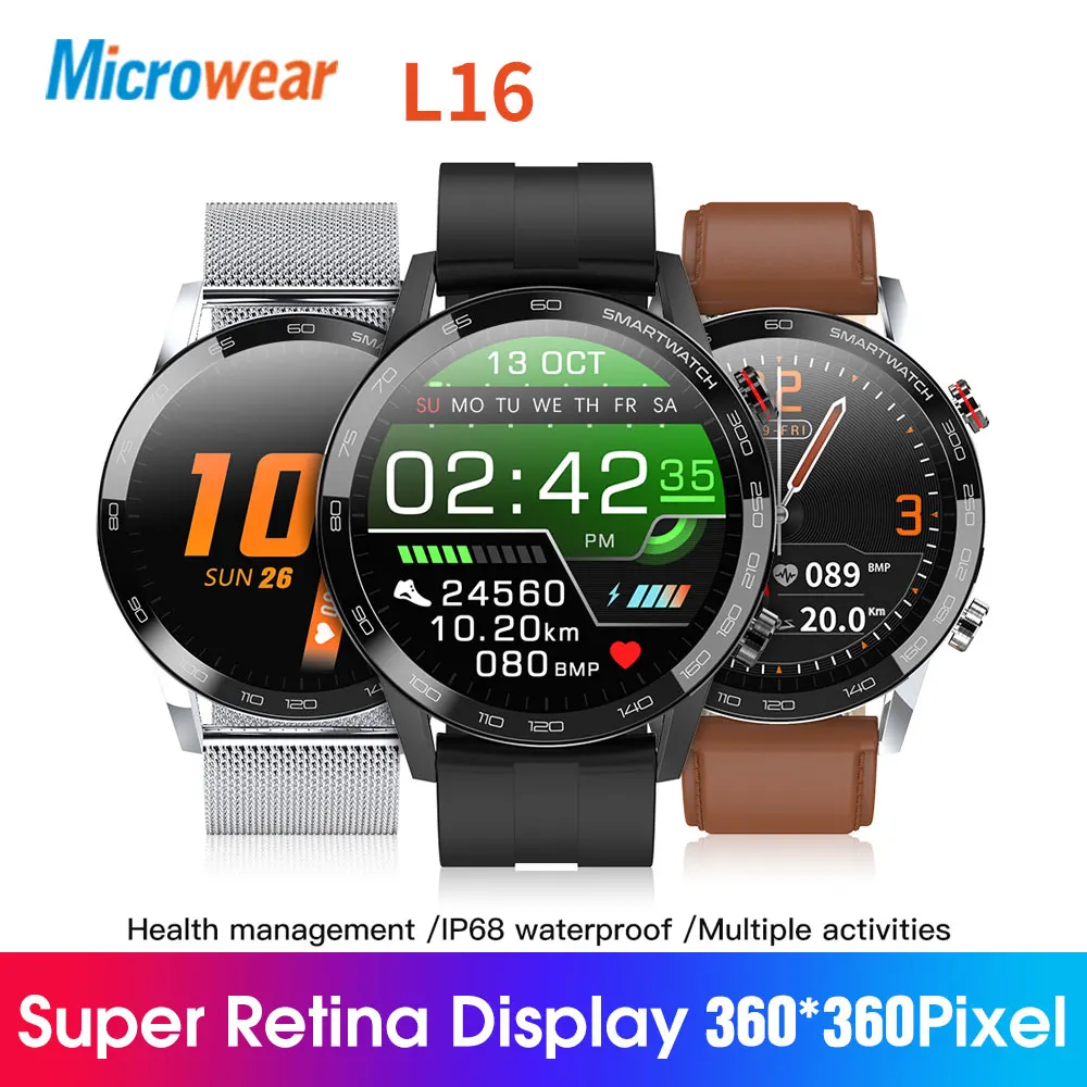 2021 Новый Microwear L16 Смарт часы ЭКГ кровяное давление кислорода/Давление 360 * 360IPS IP68