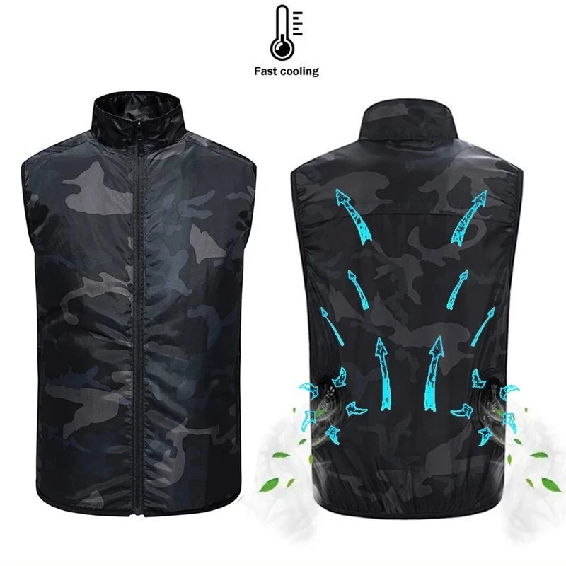 

Men Summer Camouflage Air Conditioning Clothing Cooling Fan Vest USB Charging Cooling Sport Man Hiking Vest Outdoor Cooling -40