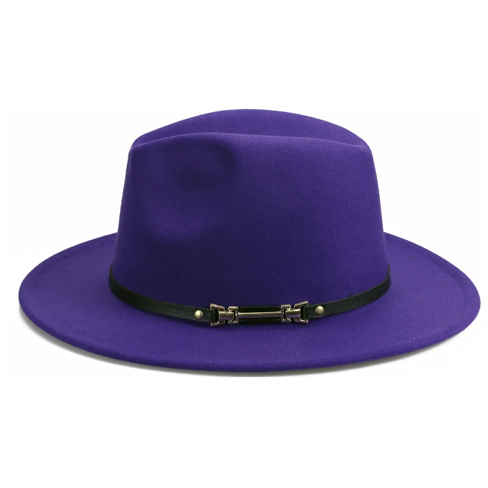 

YY PU Belt Fedora Hat for Men Winter Warm Trilby Caps Women Wide Brim Jazz Panama Vintage Felt Cap Buckle Decor FD19050