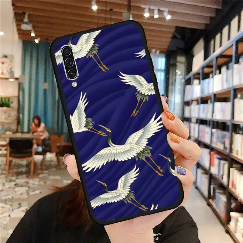

Bird Crane retro art painting pattern Phone Case For Samsung galaxy A S note 10 7 8 9 20 30 31 40 50 51 70 71 21 s ultra plus