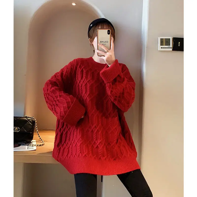 

Orange Twist Sweater Women's Lazy Wind Autumn And Winter New Korean Version Of Loose And Think Knitted Bottoming Shirt Tide