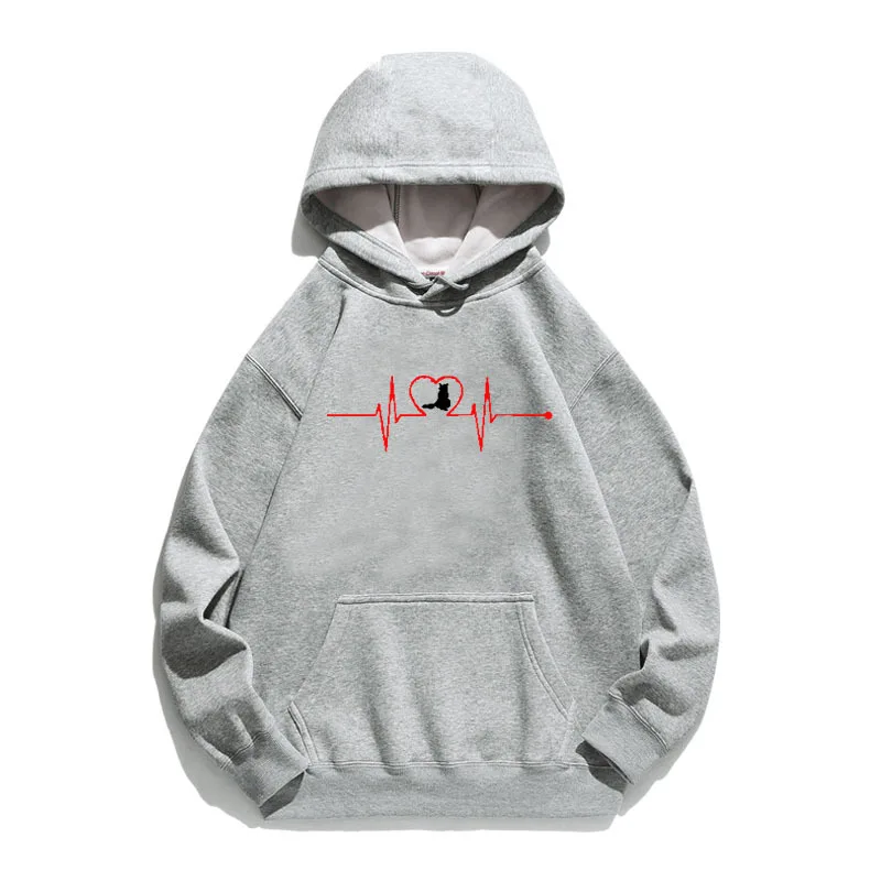 

Heart Electrocardiogram Printed Hoodies Women Fleece Long Sleeve Loose Sweatshirt with Hat Girls Pullovers Winter Women Hoodie