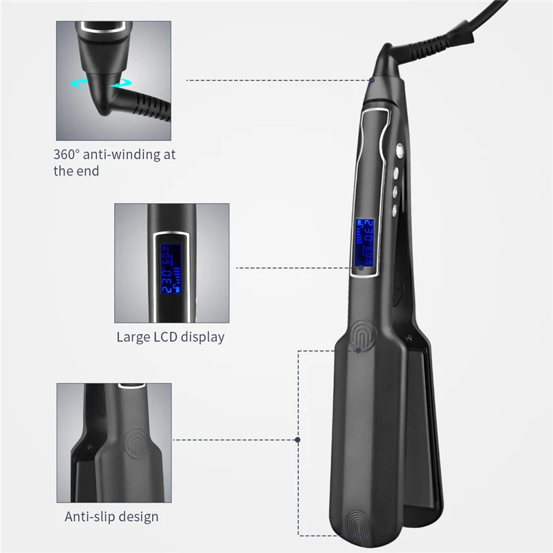 

2 In 1 Professional Hair Curler Temperature Adjustable Hair Straightener Flat Iron Straightening Lcd Display Curling Styling
