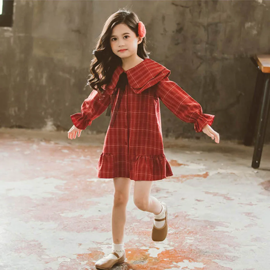 Платье для девочек вечерние ное платье в клетку Модное детское с отложным