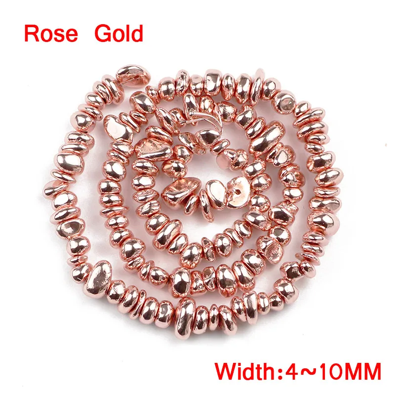 Rose Gold JHNBY розовое золото, серебро гематит неправильный гравий натуральный камень 4~ 10 мм свободные бусины для изготовления ювелирных изделий браслет DIY Аксессуары - Цвет: Rose Gold