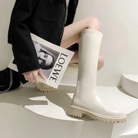 black pu leather long knee high boots women 2021 thick soled chelsea boots womens one step autumn and winter shoes for women