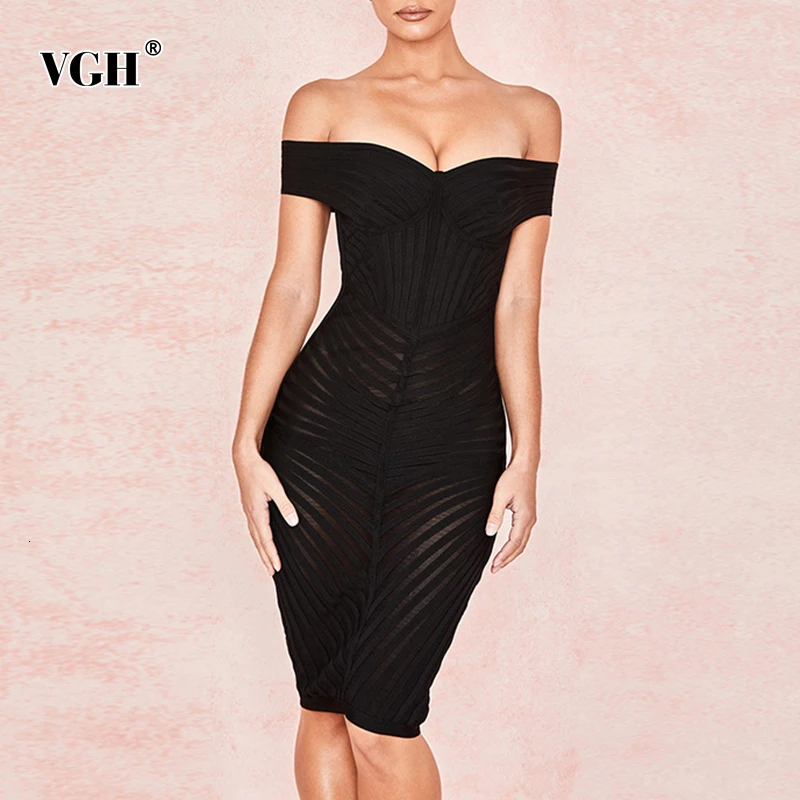 VGH сексуальные вечерние платья в полоску женское платье с вырезом лодочкой