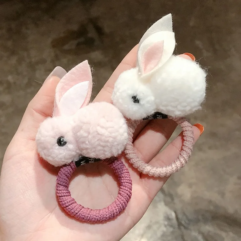 

Cute Animal Hair Ball Rabbit Hair Ring Female Rubber Band Elastic Hair Bands Korean Headwear Children Hair Accessories Ornaments