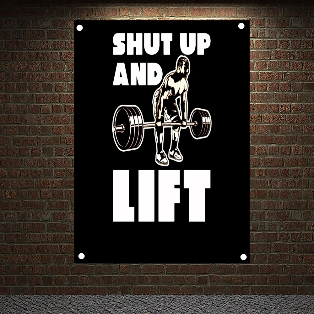 

SHUT UP AND LIFT Motivational Workout Posters Exercise Bodybuilding Fitness Banners Wall Art Flags Gym Wall Decor Wall Hanging