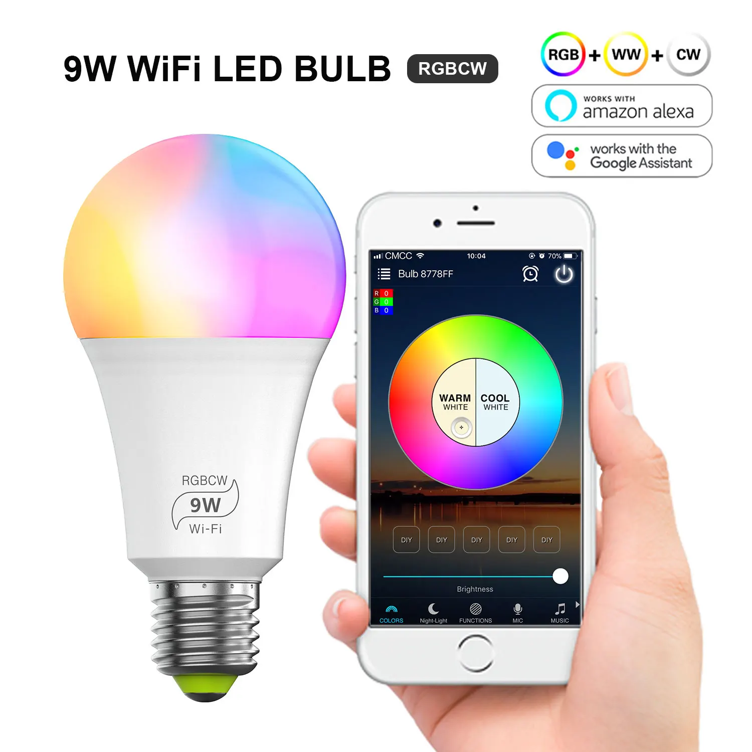 

WiFi Smart Light Bulb 9w Color Changing Light E27/E26 RGB RGBW LED Bulb Dimmable Alexa Compatible Magic Home APP Google