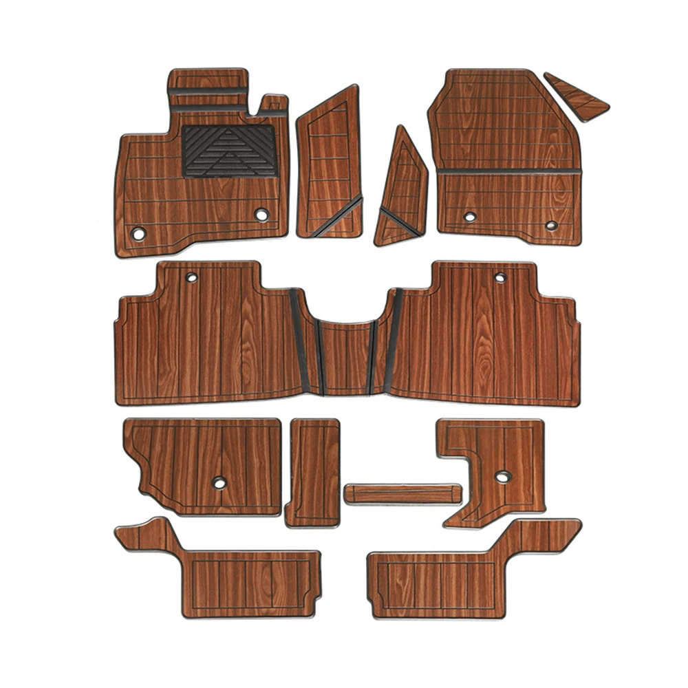 

For Ford Edge 2015-2019 Car Accessories Floor Mats Set 7 Seats Front 2nd Row Synthetic Wood Tray Wooden Pad Foot Mat Carpets