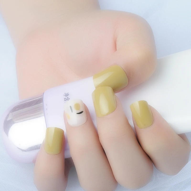 IMKISSME Yellow Fake Nails Art Tip Press on with Glue Designs Full Artificial Cover IK53 | Красота и здоровье