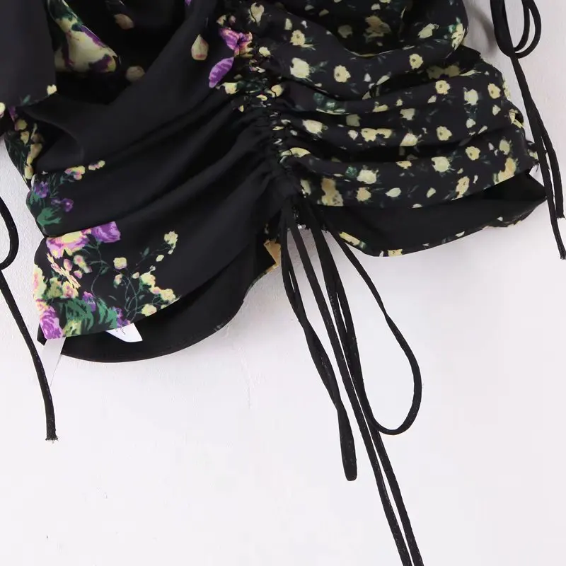 Черная Женская блузка с пышными рукавами шифоновая коротким рукавом Корейская