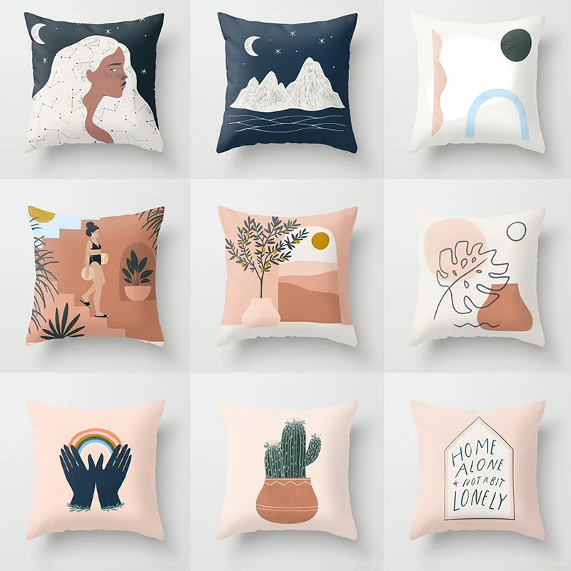 

Printed Pillowcase Nordic Style Abstract Girl Throw Pillow Cover 45x45cm Linen Lumbar Cushion Cover Aesthetics Room Decoration
