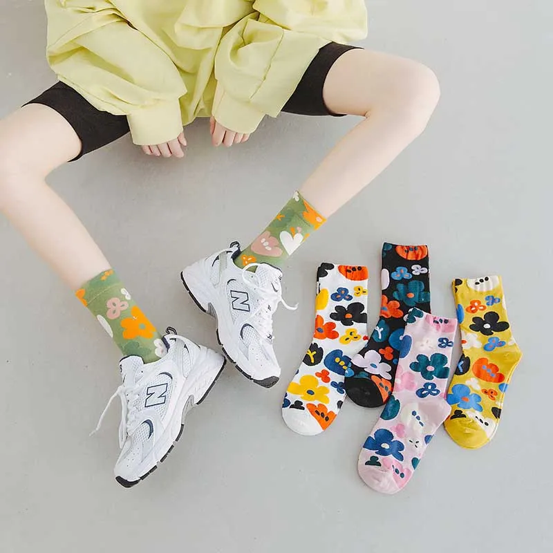 

Women's Socks Flower Pattern Print Socks Ins Style Short Socks Floral Women Art Printed Cute Funny Socks Calcetines De La Mujer
