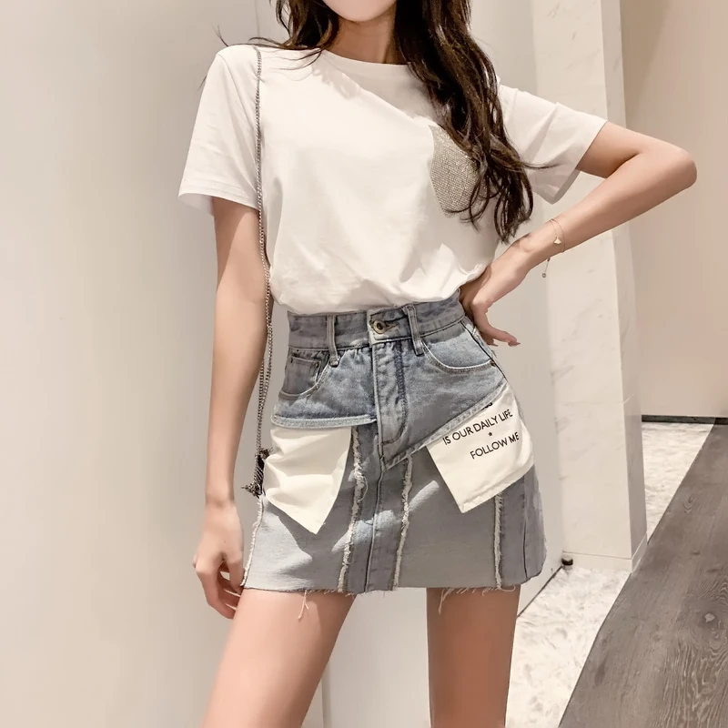 

Womens Skirt Vintage Clothes Denim Short Skirts Blue Harajuku Summer High Waist Streetwear 2021 Spring Fashion popular flowy