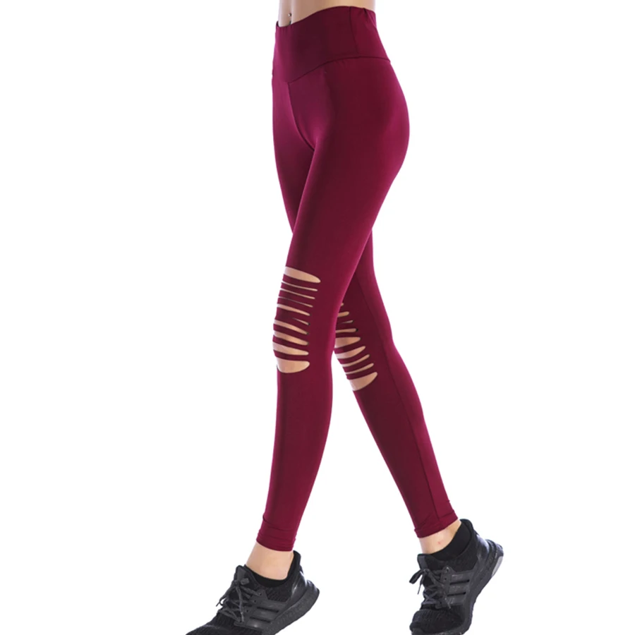 Женские эластичные спортивные брюки с дырками штаны для йоги леггинсы колготки
