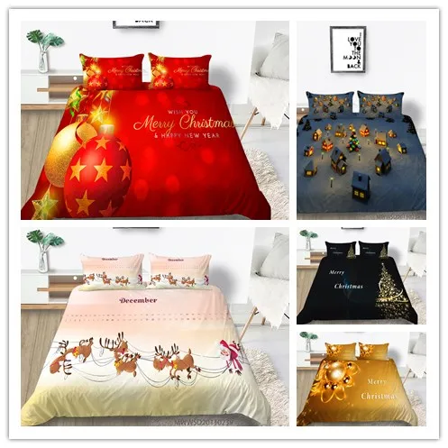 

Рождественский красный пододеяльник с наволочкой покрывала для кровати домашний текстиль Новогодний комплект постельного белья 2/3 шт.