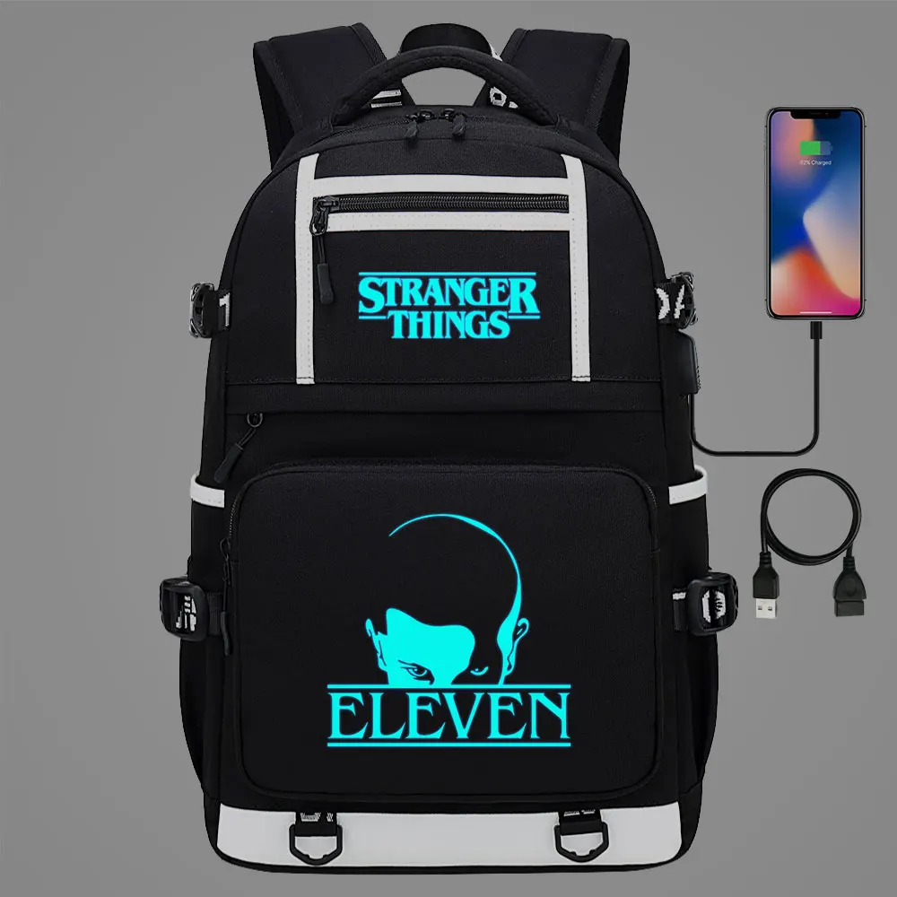 

New Luminous Stranger Things Prints Women USB Laptop Backpack Boys Girls Kids School Book Bags Canvas Men Big Travel Bagpack