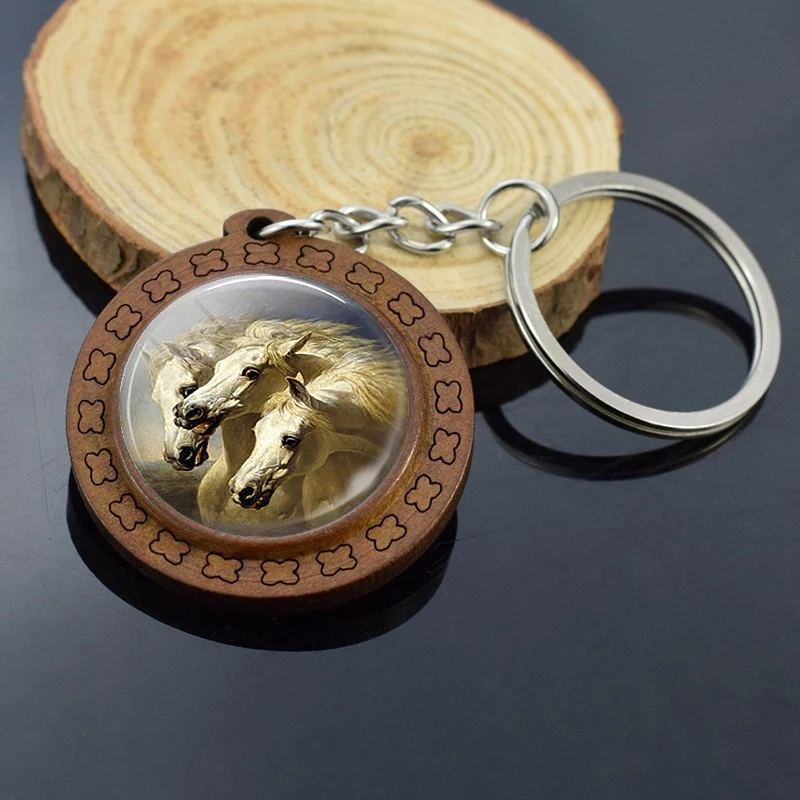 Брелок с лошадью деревянный автомобильный брелок бижутерия со стеклянными