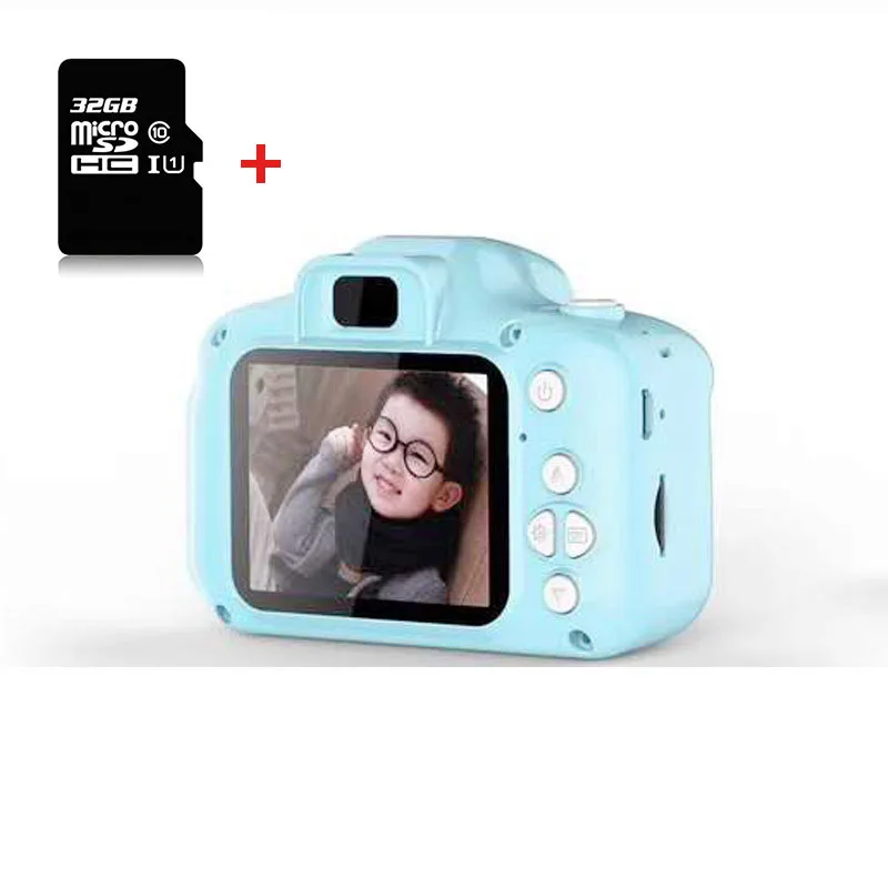 blue with 32G TF 2 дюйма мини цифровой Камера игрушка Перезаряжаемые Камера фотографирования вне помещения, игрушки для детей, подарки - Цвет: blue with 32G TF