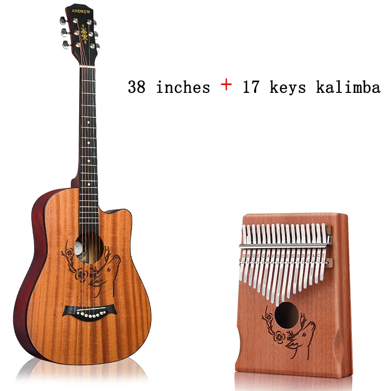 38SBLXL-17HD Эндрюс 38/41 дюймов народная гитара из красного дерева collocate укулеле калимба олень тотем акустический музыкальный инструмент - Цвет: 38SBLXL-17HD