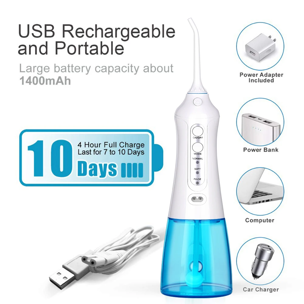 

3 Modes Portable Oral Irrigator Cordless Water Dental Flosser USB Rechargeable 5 Nozzles Water Jet Floss Tooth Pick 300ml