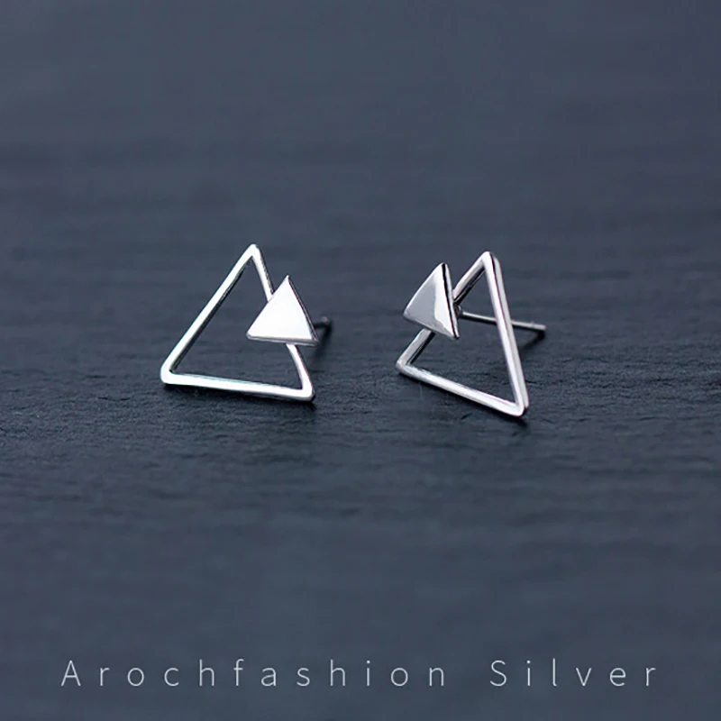 OL геометрические треугольные серьги гвоздики из настоящего серебра 925 пробы для