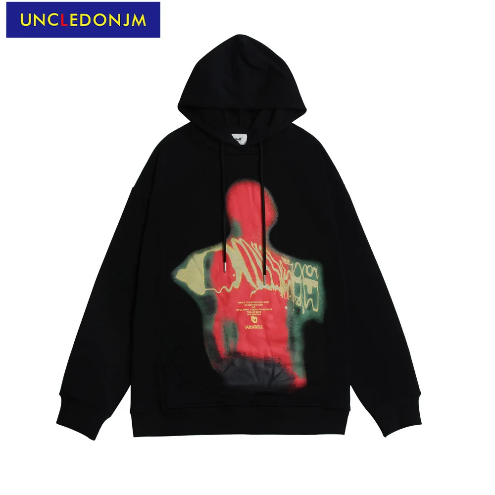 

UNCLEDONJM Abstract pattern fashion hoodie men hip hop skateboard loose thick hoodie Autumn And Winter oversized hoodie