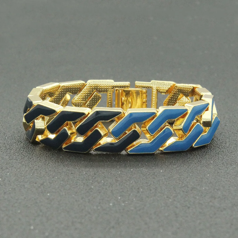 

2021 Iced Out Blue Black Drip Oil Bracelet 8/9/10inch Iced Out Multicolor Miami Link Bracelet For Male's Hip Hop Street Jewelry