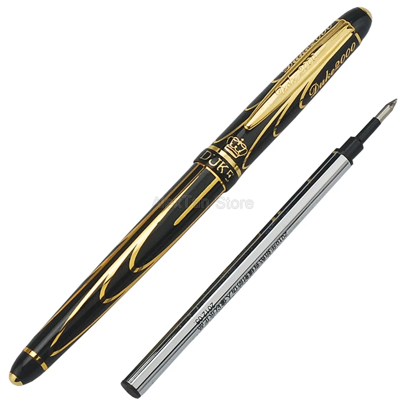 

Duke Designer Pioneer Roller Ball Pen Advanced Chromed Golden & Black Lines Office & Home Fountain Pen With Gift Box Supplies