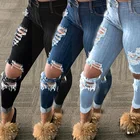 Женские рваные джинсы FNOCE, модные повседневные однотонные узкие брюки-карандаш с высокой талией и дырками, большие размеры, лето 2020