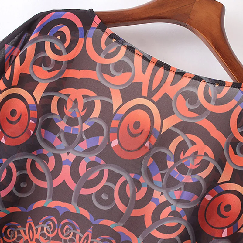 Винтажный женский шифоновый кардиган-кимоно с геометрическим принтом бахромой и