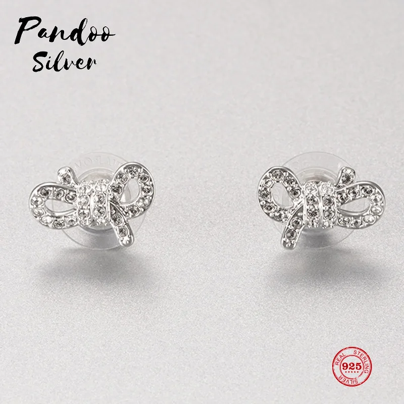 

Pandoo Fashion Charm Sterling Silver Original 1:1 Engraving, Bow Element Elegant Generous Earrings Women Luxury Jewelry Gift