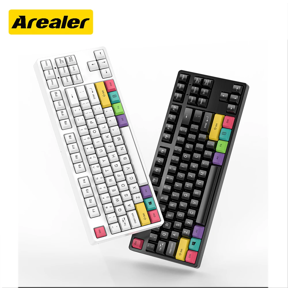

Механическая клавиатура Arealer 87 клавиш RGB подсветка N-key Rollover Blue Switch клавиши для макросъемки съемная рамка 10 клавиш PBT