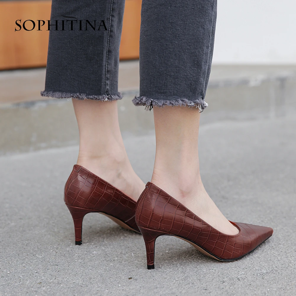 SOPHITINA/женские офисные туфли лодочки в сдержанном стиле Элегантная обувь из