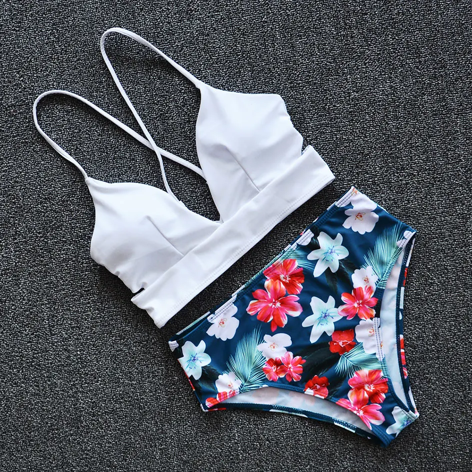 

Sexy Bikini Women White Swimwear Floral Swimwear Plus Size Swimsuit 2021 Swimming Suit For Women High Waist Bathing Suit