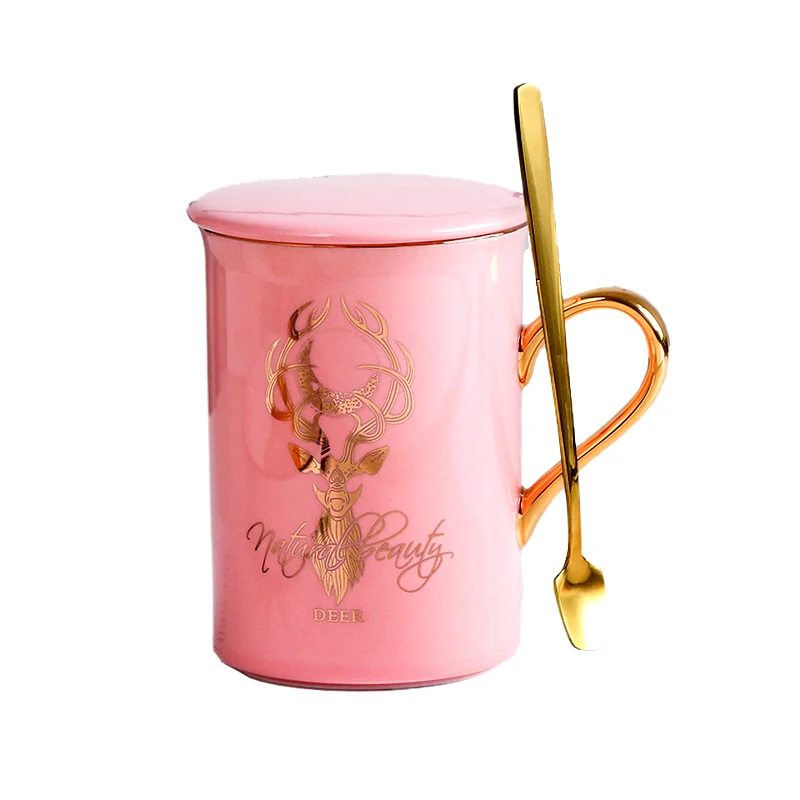 

New Nordic INS Bone Porcelain Gold Cup with Covered Spoon Couple Cup Gift Box Set with Simple Office Coffee Cup