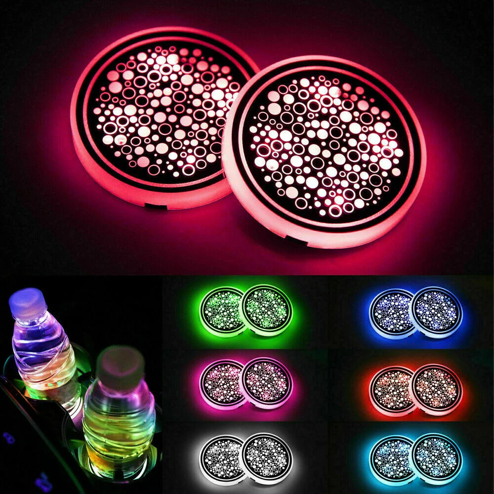 

2pcs Creative Interior Parts Colorful Auto Car LED Cup Coaster Pad Holder Atmosphere Light Lamps Universal Car Accessories