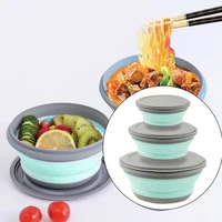 3pcs collapsible silicone bowl with lid set foldable travel camping picnic snack lunch box salad bento case portable food