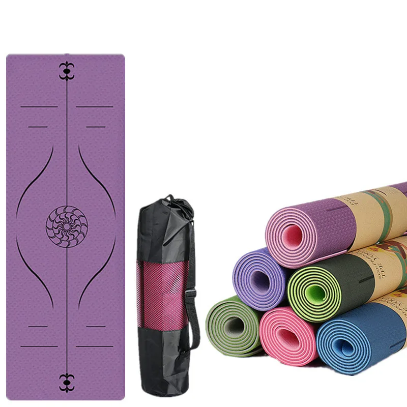

183*61*0.6cm TPE Yoga Mat With Position Line Sport Carpet Mat Environmental Fitness Gymnastics Antiskid Mat Bag Set For Beginner