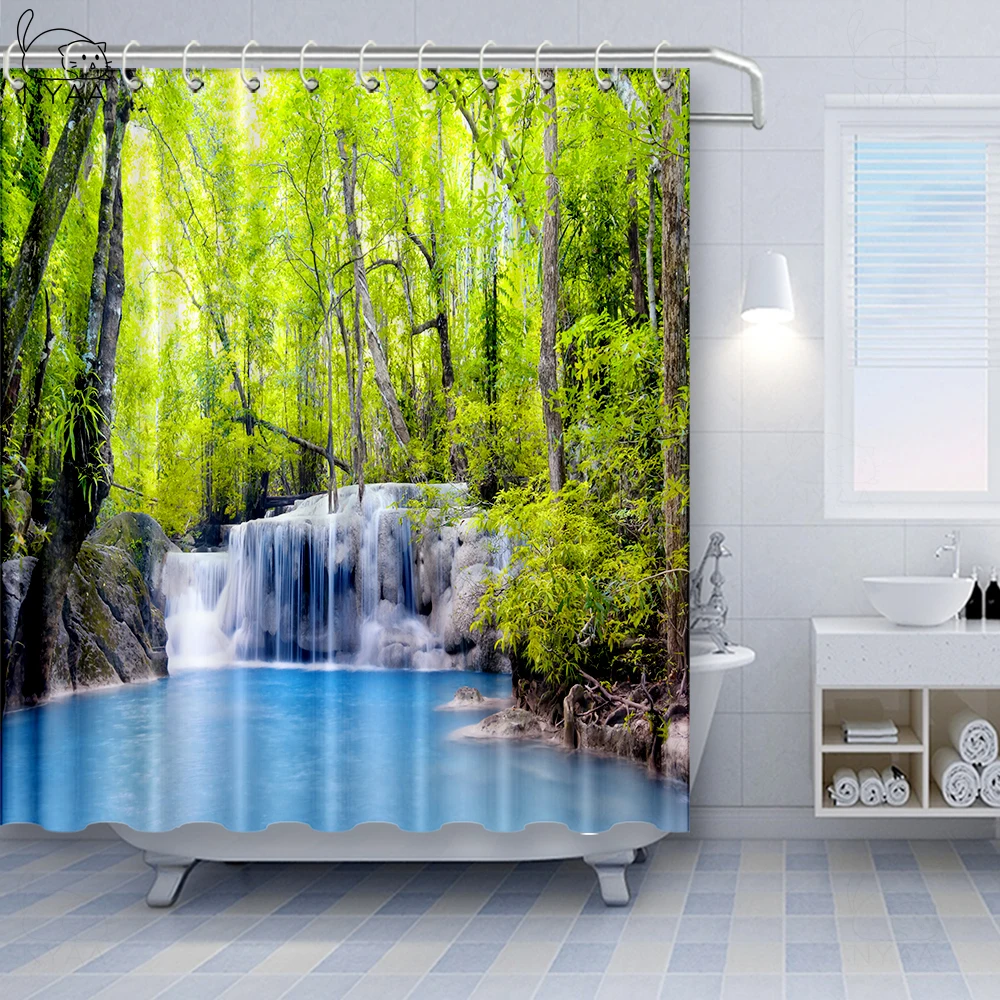 Занавеска для душа водонепроницаемая тканевая занавеска ванной комнаты с 3D
