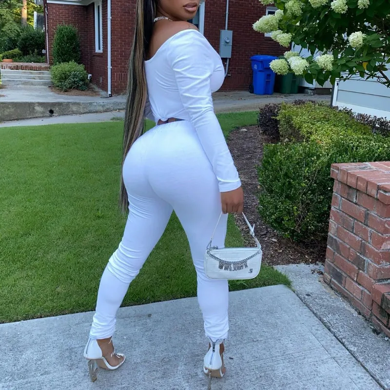 

Workout Skinny Top+Pants Two Piece Outfits Women Casual Solid Sporty Autumn Matching Set Scoop Neck Long Sleeve Activewear G1890